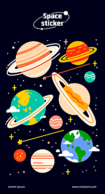 구름 별 지구 스티커 일러스트 사람없음 세트 컬러풀 행성 유성 국내일러스트 AI파일 자연요소 컬러 우주 파일형식 벡터