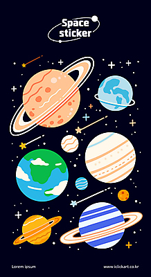 구름 별 지구 스티커 일러스트 사람없음 세트 컬러풀 행성 유성 국내일러스트 AI파일 자연요소 컬러 우주 파일형식 벡터