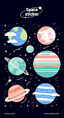 구름 별 지구 스티커 일러스트 사람없음 세트 컬러풀 행성 국내일러스트 AI파일 자연요소 컬러 우주 파일형식 벡터