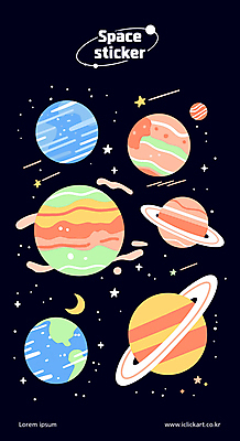별 지구 스티커 일러스트 사람없음 세트 컬러풀 행성 달 국내일러스트 AI파일 자연요소 컬러 우주 파일형식 벡터