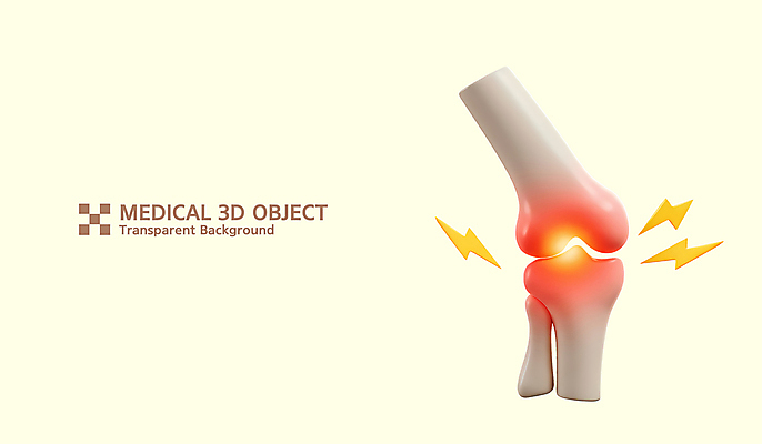PSD 편집이미지 의학 사람없음 노란색 3D 관절 무릎 무릎통증 편집3D 컬러 뼈 신체부위 고통 디지털합성 파일형식