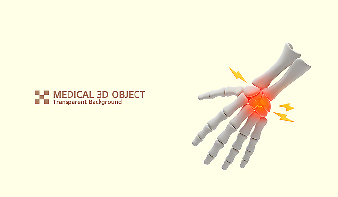 PSD 편집이미지 의학 사람없음 노란색 3D 손목 관절 손가락뼈 손목통증 편집3D 컬러 뼈 신체부위 고통 디지털합성 파일형식