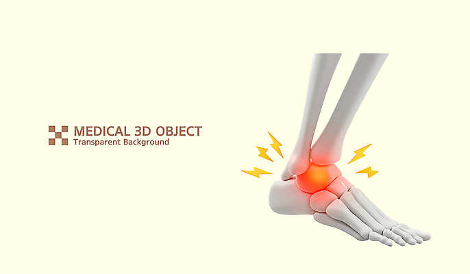 PSD 편집이미지 의학 사람없음 노란색 3D 관절 발목 발목통증 발뼈 편집3D 컬러 발 뼈 고통 디지털합성 파일형식