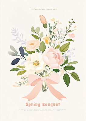 PSD 리본 분홍색 잎 일러스트 사람없음 장미 봄 로맨틱 흰색 빈티지 국내일러스트 식물 계절 꽃 컬러 컨셉 파일형식