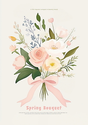 PSD 리본 분홍색 부케 잎 일러스트 사람없음 장미 봄 로맨틱 빈티지 국내일러스트 식물 계절 꽃 컬러 꽃다발 컨셉 파일형식