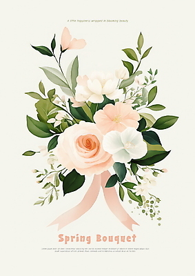 PSD 리본 분홍색 잎 일러스트 사람없음 장미 봄 로맨틱 빈티지 내추럴 국내일러스트 식물 계절 꽃 컬러 컨셉 파일형식