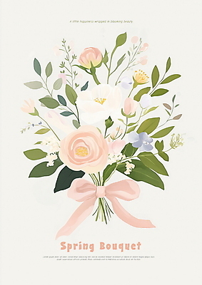 PSD 리본 분홍색 부케 잎 일러스트 사람없음 장미 봄 로맨틱 빈티지 국내일러스트 식물 계절 꽃 컬러 꽃다발 컨셉 파일형식