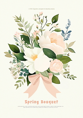 PSD 리본 분홍색 잎 일러스트 사람없음 장미 봄 로맨틱 흰색 빈티지 국내일러스트 식물 계절 꽃 컬러 컨셉 파일형식