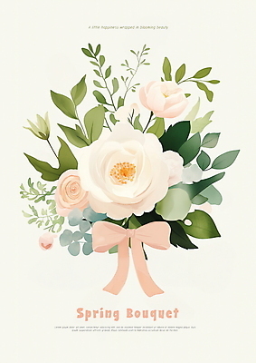 PSD 리본 분홍색 부케 잎 일러스트 사람없음 장미 봄 로맨틱 빈티지 내추럴 국내일러스트 식물 계절 꽃 컬러 꽃다발 컨셉 파일형식