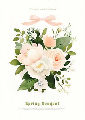 PSD 리본 분홍색 잎 일러스트 사람없음 장미 봄 로맨틱 빈티지 국내일러스트 식물 계절 꽃 컬러 컨셉 파일형식