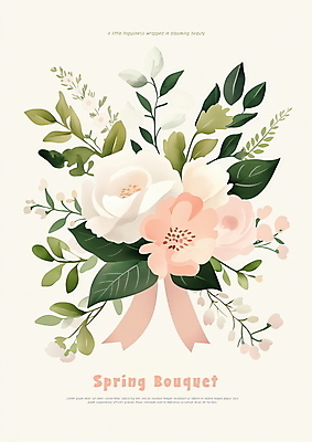 PSD 리본 분홍색 부케 잎 일러스트 사람없음 장미 봄 로맨틱 빈티지 국내일러스트 식물 계절 꽃 컬러 꽃다발 컨셉 파일형식