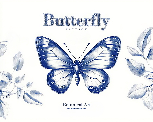 PSD 나비 잎 일러스트 사람없음 봄 빈티지 고급 우아함 고풍 세련 국내일러스트 식물 계절 곤충 컨셉 파일형식