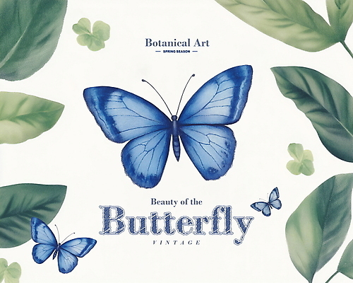 PSD 나비 잎 일러스트 사람없음 봄 빈티지 고급 우아함 고풍 세련 국내일러스트 식물 계절 곤충 컨셉 파일형식