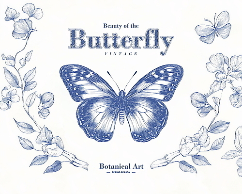 PSD 나비 잎 일러스트 사람없음 봄 빈티지 고급 우아함 고풍 세련 국내일러스트 식물 계절 곤충 컨셉 파일형식