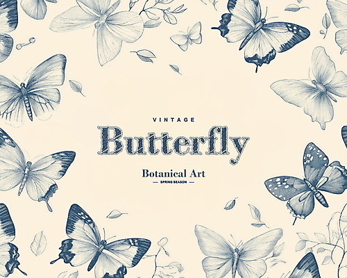 PSD 나비 잎 일러스트 사람없음 봄 빈티지 고급 우아함 고풍 세련 국내일러스트 식물 계절 곤충 컨셉 파일형식