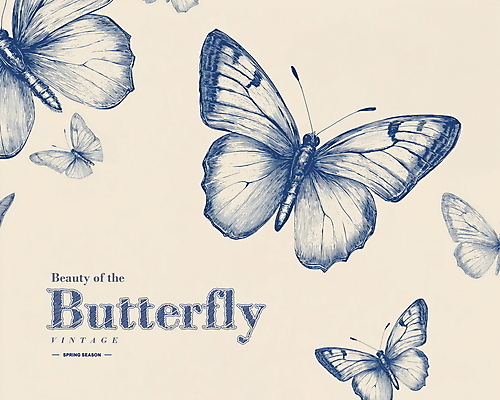 PSD 나비 일러스트 사람없음 봄 빈티지 고급 우아함 고풍 세련 국내일러스트 계절 곤충 컨셉 파일형식