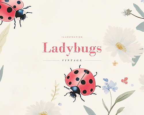 PSD 디자인 꽃 곤충 잎 일러스트 사람없음 파란색 빈티지 무당벌레 연분홍색 국내일러스트 식물 동물 분홍색 컬러 컨셉 파일형식