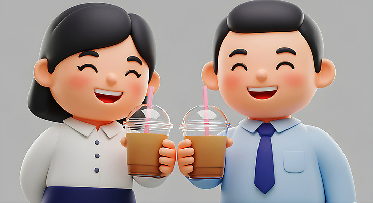 JPG 편집이미지 여자 남자 휴식 3D캐릭터 미소 들기 정장 상반신 성인 두명 회색 직장인 동료 힐링 아이스아메리카노 테이크아웃컵 성인만 편집3D AI컴퓨터그래픽 AI콘텐츠 직업 캐릭터 옷 컬러 컨셉 관계 모션 표정 사람 컵 3D 아메리카노 아이스커피 파일형식