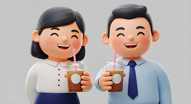 JPG 편집이미지 여자 남자 휴식 3D캐릭터 미소 들기 정장 상반신 성인 두명 회색 직장인 동료 힐링 아이스아메리카노 테이크아웃컵 성인만 편집3D AI컴퓨터그래픽 AI콘텐츠 직업 캐릭터 옷 컬러 컨셉 관계 모션 표정 사람 컵 3D 아메리카노 아이스커피 파일형식