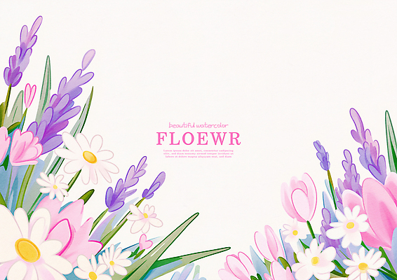 PSD 분홍색 잎 꽃밭 일러스트 프레임 사람없음 봄 튤립 데이지 라벤더 꽃프레임 국내일러스트 식물 계절 꽃 컬러 허브 파일형식