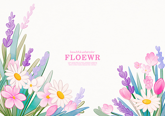 PSD 분홍색 잎 꽃밭 일러스트 프레임 사람없음 봄 튤립 데이지 라벤더 꽃프레임 국내일러스트 식물 계절 꽃 컬러 허브 파일형식