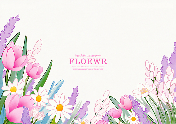 PSD 분홍색 잎 꽃밭 일러스트 프레임 사람없음 봄 튤립 데이지 라벤더 꽃프레임 국내일러스트 식물 계절 꽃 컬러 허브 파일형식