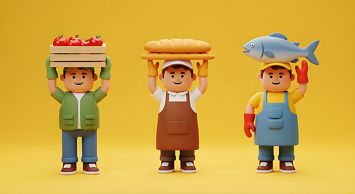 JPG 전신 편집이미지 남자 음식 3D캐릭터 어류 들기 성인 세명 노란색 3D 앞치마 사과 바게트 농부 나무상자 어부 고무장갑 사과상자 제빵사 캡모자 성인남자만 들어올리기 소상공인 편집3D AI컴퓨터그래픽 AI콘텐츠 직업 캐릭터 모자_잡화 빵 컬러 장갑 과일 모션 사람 경제 상자 수중동물 상인 디지털합성 고무 남자만 성인만 파일형식