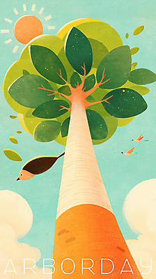 PSD 나무 구름 일러스트 조류 하늘 나뭇잎 사람없음 태양 평화 국내일러스트 자연요소 식물 동물 컨셉 잎 파일형식