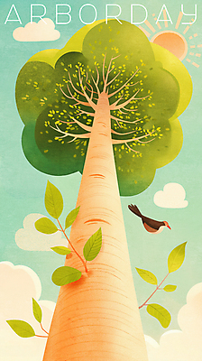 PSD 나무 구름 일러스트 조류 하늘 나뭇잎 사람없음 태양 평화 국내일러스트 자연요소 식물 동물 컨셉 잎 파일형식