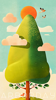 PSD 나무 구름 일러스트 조류 하늘 나뭇잎 사람없음 태양 평화 국내일러스트 자연요소 식물 동물 컨셉 잎 파일형식