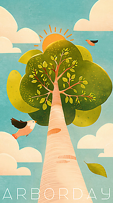 PSD 나무 구름 일러스트 조류 하늘 나뭇잎 사람없음 태양 평화 국내일러스트 자연요소 식물 동물 컨셉 잎 파일형식