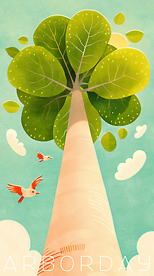 PSD 나무 구름 일러스트 조류 하늘 나뭇잎 사람없음 평화 국내일러스트 자연요소 식물 동물 컨셉 잎 파일형식