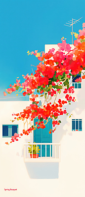 JPG 꽃 화분 여행 일러스트 창문 하늘 안테나 사람없음 건물 문 발코니 풀잎 감성 국내일러스트 AI일러스트 AI콘텐츠 식물 건축물 컨셉 잎 통신 풀_식물 파일형식