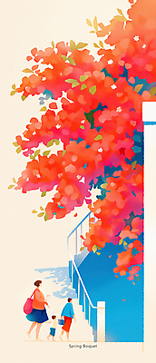 JPG 전신 여자 남자 꽃 어린이 여행 가방 일러스트 가족 청소년 소년 성인 건물 세명 계단 풀잎 감성 국내일러스트 AI일러스트 AI콘텐츠 식물 건축물 잡화 컨셉 잎 관계 사람 풀_식물 파일형식