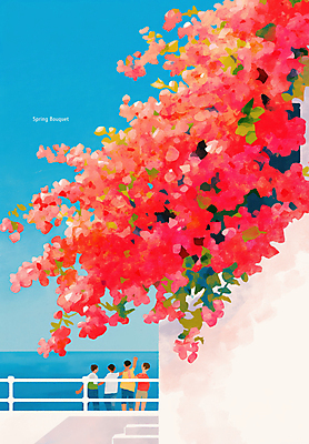 JPG 전신 남자 꽃 어린이 바다 일러스트 하늘 어깨동무 소년 여러명 울타리 담장 손들기 계단 풀잎 감성 소년만 국내일러스트 AI일러스트 AI콘텐츠 식물 포즈 다수 컨셉 잎 모션 사람 풀_식물 남자만 어린이만 파일형식