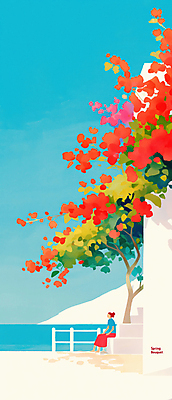 JPG 전신 여자 꽃 바다 일러스트 하늘 한명 앉기 성인 울타리 담장 풀잎 감성 성인여자한명만 국내일러스트 AI일러스트 AI콘텐츠 식물 1 컨셉 잎 모션 사람 풀_식물 여자한명만 성인여자만 파일형식