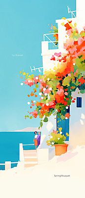 JPG 여자 꽃 화분 벽 바다 여행 일러스트 하늘 성인 두명 건물 계단 풀잎 감성 성인여자만 국내일러스트 AI일러스트 AI콘텐츠 식물 건축물 컨셉 잎 사람 풀_식물 여자만 성인만 파일형식