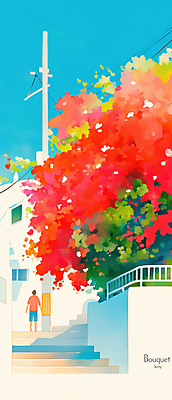 JPG 전신 남자 꽃 벽 일러스트 하늘 한명 성인 건물 울타리 계단 풀잎 전봇대 감성 성인남자한명만 국내일러스트 AI일러스트 AI콘텐츠 식물 1 건축물 공공시설 컨셉 잎 사람 담장 풀_식물 남자한명만 성인남자만 파일형식