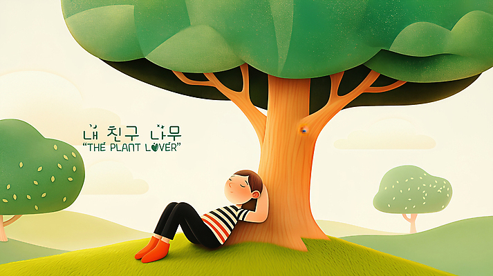 PSD 나무 구름 남자 일러스트 휴식 한명 앉기 성인 평화 눈감음 기댐 언덕 낮잠 성인남자한명만 국내일러스트 자연요소 식물 1 컨셉 모션 사람 잠 남자한명만 성인남자만 파일형식