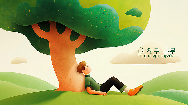 PSD 나무 구름 남자 일러스트 휴식 한명 앉기 성인 평화 눈감음 기댐 언덕 낮잠 성인남자한명만 국내일러스트 자연요소 식물 1 컨셉 모션 사람 잠 남자한명만 성인남자만 파일형식