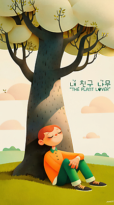 PSD 나무 구름 남자 어린이 일러스트 휴식 한명 앉기 소년 평화 눈감음 기댐 언덕 낮잠 소년한명만 국내일러스트 자연요소 식물 1 컨셉 모션 사람 잠 남자한명만 소년만 파일형식