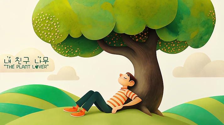 PSD 나무 구름 남자 일러스트 휴식 한명 앉기 성인 평화 눈감음 기댐 언덕 낮잠 성인남자한명만 국내일러스트 자연요소 식물 1 컨셉 모션 사람 잠 남자한명만 성인남자만 파일형식