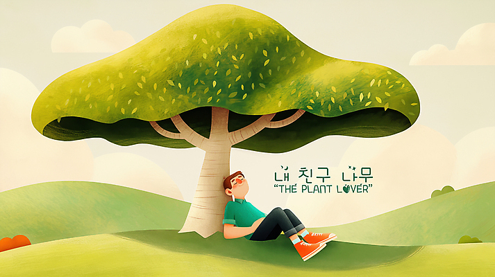 PSD 나무 구름 남자 일러스트 휴식 한명 앉기 성인 평화 눈감음 기댐 언덕 낮잠 성인남자한명만 국내일러스트 자연요소 식물 1 컨셉 모션 사람 잠 남자한명만 성인남자만 파일형식