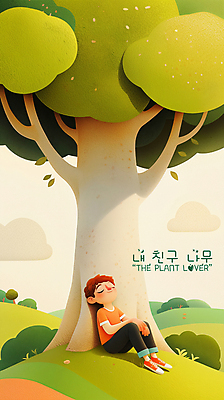 PSD 나무 구름 남자 어린이 일러스트 휴식 한명 앉기 소년 평화 눈감음 기댐 언덕 낮잠 소년한명만 국내일러스트 자연요소 식물 1 컨셉 모션 사람 잠 남자한명만 소년만 파일형식