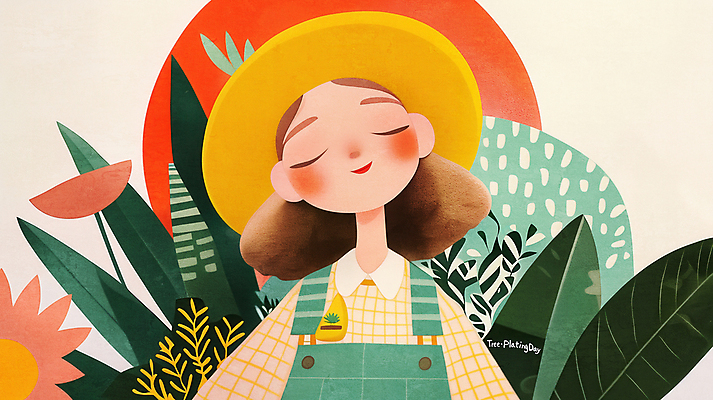 JPG 모자 여자 꽃 일러스트 한명 미소 상반신 성인 눈감음 풀잎 나무심기 성인여자한명만 국내일러스트 AI일러스트 AI콘텐츠 식물 1 잡화 잎 모션 표정 사람 풀_식물 심기 여자한명만 성인여자만 파일형식