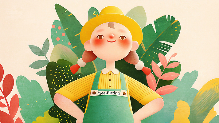 JPG 모자 여자 어린이 허리손 일러스트 한명 미소 소녀 상반신 풀잎 나무심기 소녀한명만 국내일러스트 AI일러스트 AI콘텐츠 1 잡화 포즈 잎 표정 사람 풀_식물 심기 여자한명만 소녀만 파일형식