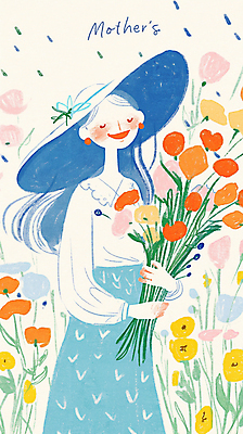 JPG 모자 여자 꽃다발 꽃밭 일러스트 엄마 사랑 한명 미소 들기 상반신 성인 눈감음 풀잎 성인여자한명만 국내일러스트 AI일러스트 AI콘텐츠 1 잡화 꽃 감정 잎 가족 모션 표정 사람 풀_식물 여자한명만 성인여자만 파일형식