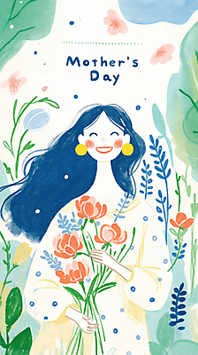 JPG 여자 꽃밭 일러스트 엄마 사랑 한명 미소 들기 상반신 성인 파란색 풀잎 성인여자한명만 국내일러스트 AI일러스트 AI콘텐츠 1 꽃 감정 컬러 잎 가족 모션 표정 사람 풀_식물 여자한명만 성인여자만 파일형식