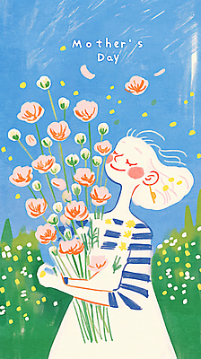 JPG 여자 꽃다발 꽃밭 일러스트 엄마 사랑 한명 미소 들기 상반신 성인 눈감음 풀잎 성인여자한명만 국내일러스트 AI일러스트 AI콘텐츠 1 꽃 감정 잎 가족 모션 표정 사람 풀_식물 여자한명만 성인여자만 파일형식