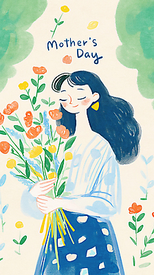 JPG 여자 꽃다발 일러스트 엄마 사랑 한명 미소 들기 상반신 성인 눈감음 풀잎 성인여자한명만 국내일러스트 AI일러스트 AI콘텐츠 1 꽃 감정 잎 가족 모션 표정 사람 풀_식물 여자한명만 성인여자만 파일형식